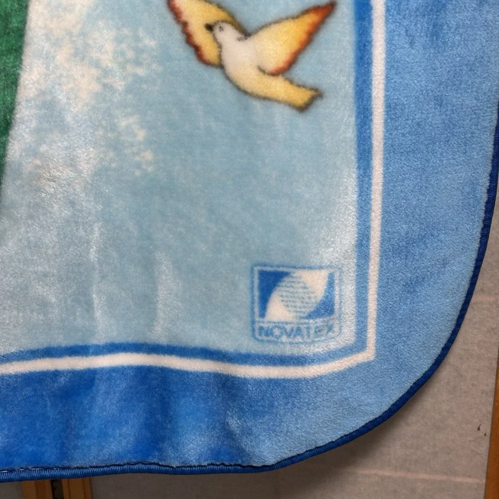 Vintage NovaTex Baby Blanket‎ Hot Air Balloon Nursery Animals Zoo Clouds 43 X 51